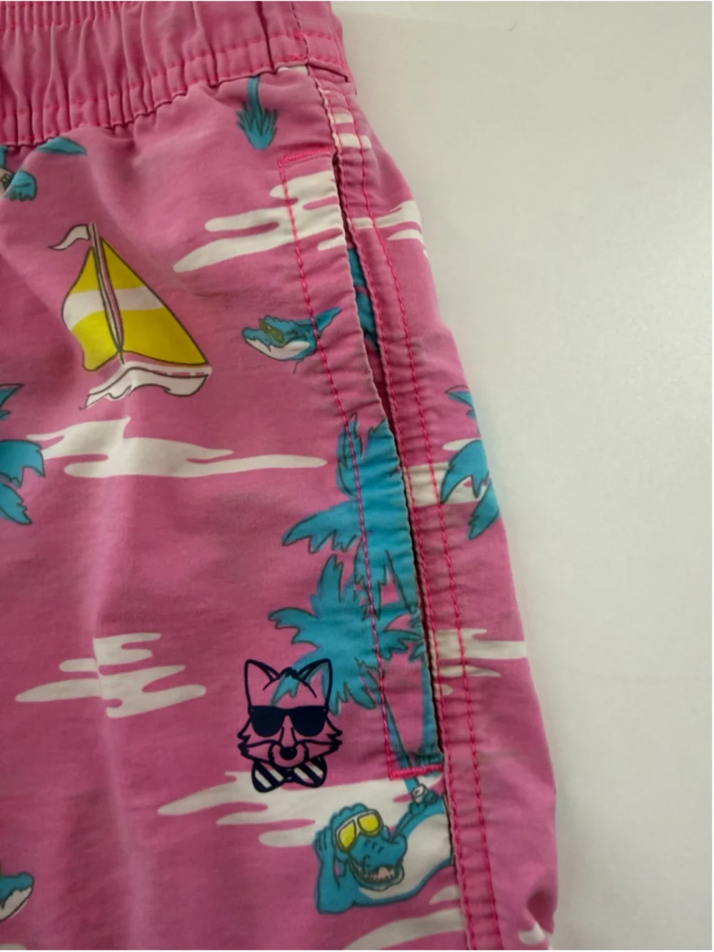 Party Pants Pink Tropical Alligator & Flamingo Swim Trunks – Men’s Medium